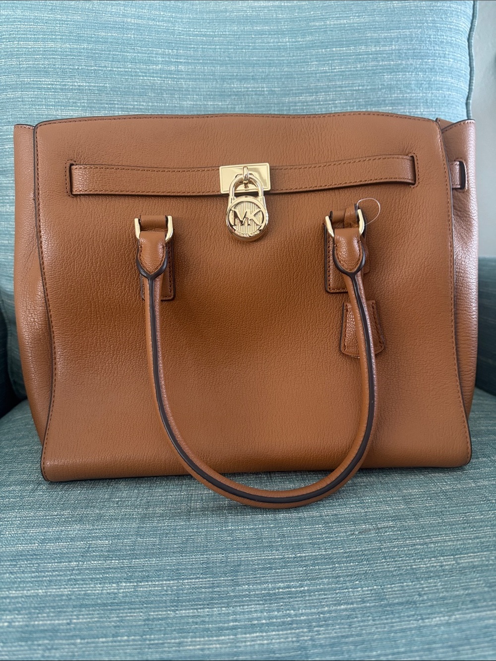 Michael Kors Cognac Leather Satchel with Gold-Tone Hardware
